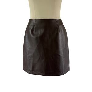 Vtg Y2K 2000s Brown Faux Leather Mini Skirt Sz 8 Western Revival Rustic Forest